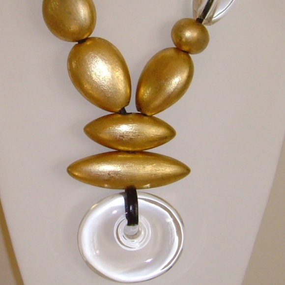 MONIES Clear Lucite and Gold Leaf Necklace - Picture 6 of 14